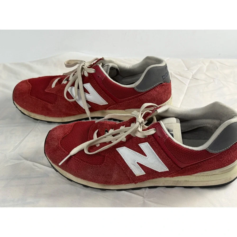 New Balance 574 Red Suede Mesh Low Top Sneakers Mens Shoes size 12